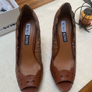 XOXO Brown Cutout Peep Toe Heels